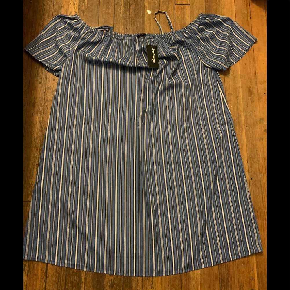 Blue pinstripe plus size dress